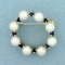 Vintage Sapphire And Akoya Pearl Circle Pin In 14k Yellow Gold