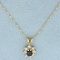 Natural Sapphire And Diamond Pendant On S Link Chain Necklace In 14k Yellow Gold
