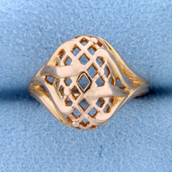 Abstract Net Design Dome Ring In 14k Rose Gold