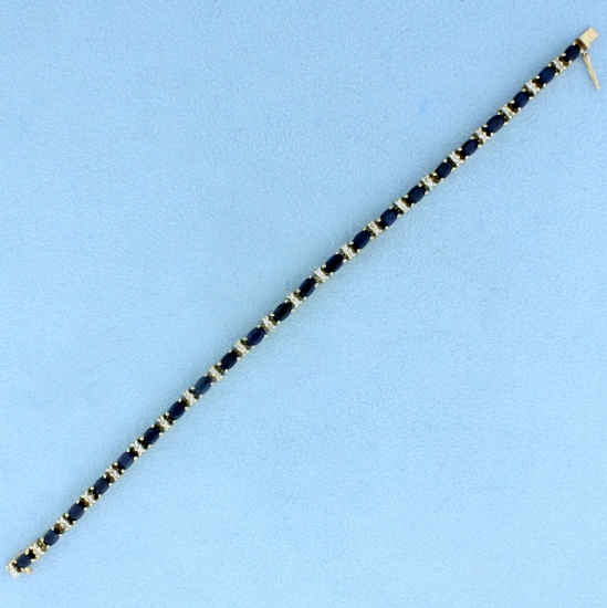6ct Tw Sapphire And Diamond Tennis Bracelet In 14k Yellow Gold