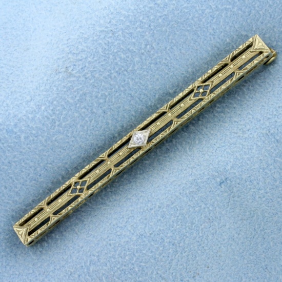 Antique Diamond Bar Pin In 14k Yellow Gold