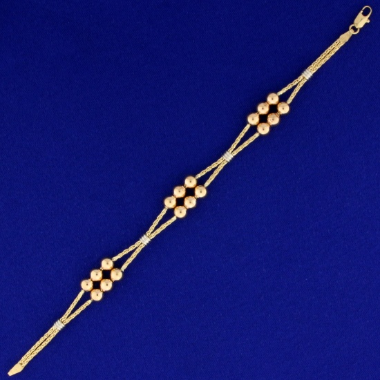 Foxtail Link And Bead Bracelet In 18k Yellow, White, And Rose Gold