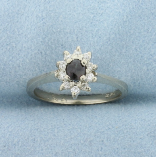 Natural Alexandrite And Diamond Ring In 14k White Gold