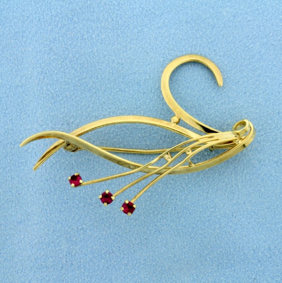 Abstract Design Ruby Pin In 14k Yellow Gold