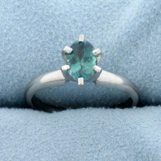 1ct Green Sapphire Solitaire Ring In Platinum