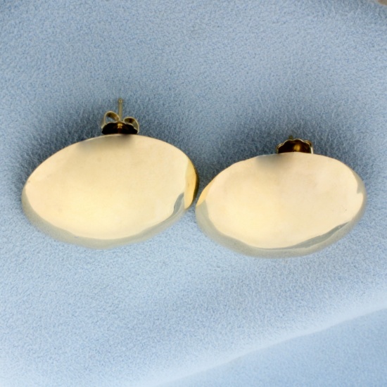 Large Circular Dome Statement Earrings In 14k Yellow Gold
