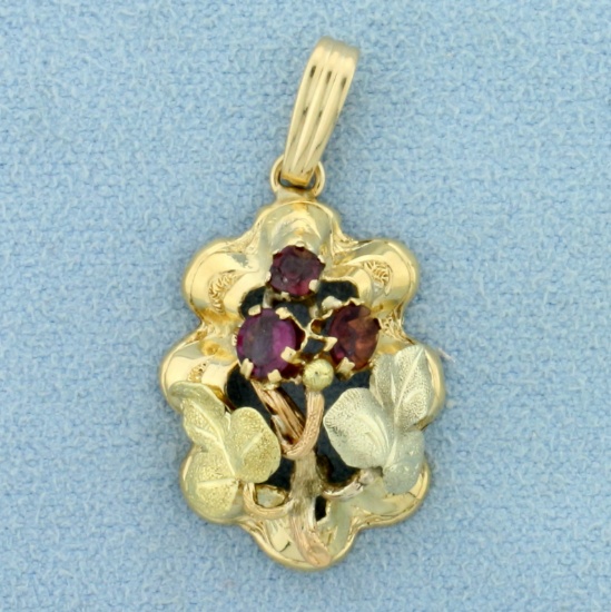 Garnet 3d Flower Pendant In 14k Yellow Gold