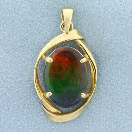 Natural Aaa Quality Ammolite Pendant In 18k Yellow Gold