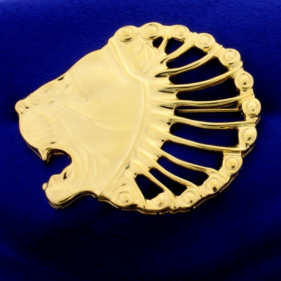 Metropolitan Museum Of Art Persian Lion Head Brooch In 14k Yellow Gold