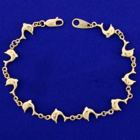 Italian-made 7 3/8 Inch Dolphin Bracelet In 14k Yellow Gold