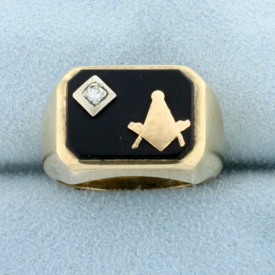 Antique Diamond Masonic Ring In 10 Yellow Gold