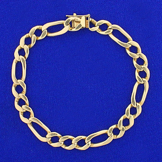 Heavy Figaro Link Bracelet In 14k Yellow Gold