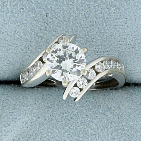 1.7 Ctw Cz Bypass Engagement Ring In 14k White Gold