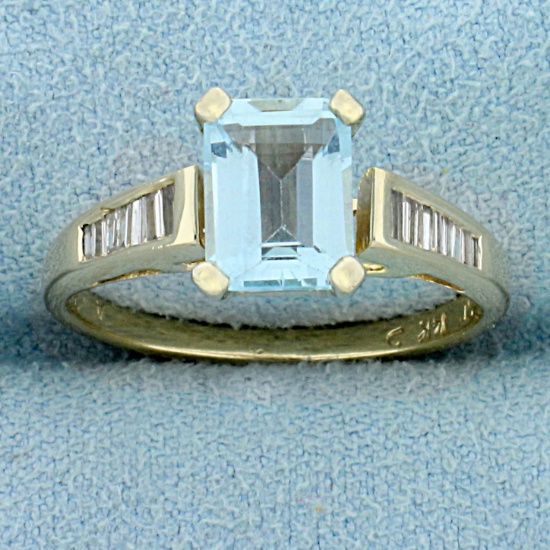 1.75ct Tw Aquamarine And Diamond Ring In 14k Yellow Gold