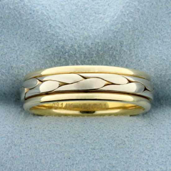 Men's Unique Two Tone Braided Design Wedding Band Ring In 14k Yellow And White Gold
