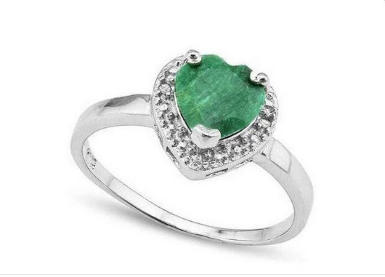 1.6ct Emerald & Diamond Heart Ring In Sterling Silver