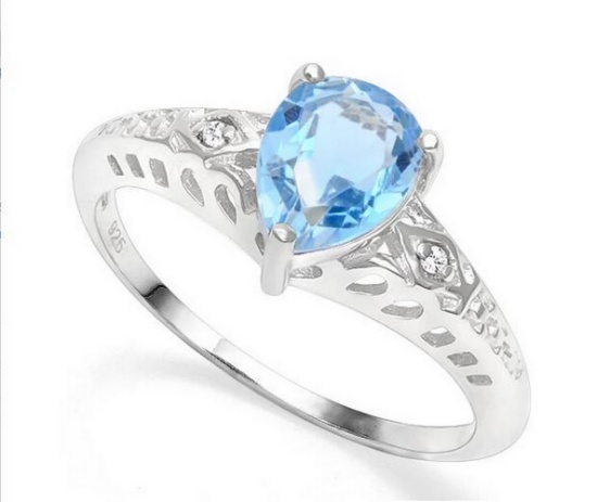 1.4ct Sky Blue Topaz & Diamond Ring In Sterling Silver
