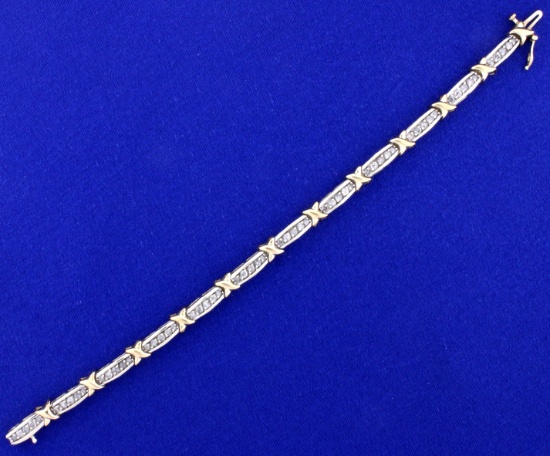2ct Tw Diamond Kisses Style Tennis Bracelet In 10k White And Yellow Gold