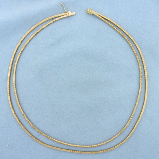 Italian Made Double Strand Diamond Cut Omega Necklace In 14k Yellow Gold