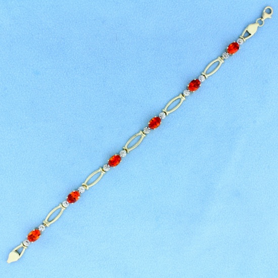 Orange Sapphire And Diamond Bracelet In 10k Yellow Gold