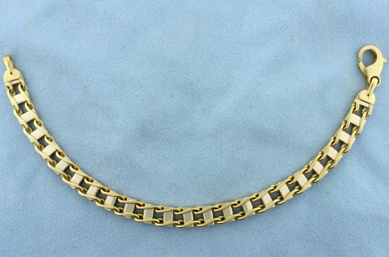 Mens Vintage Italian Made Tank Track Link Bracelet In 14k Yellow And White Gold