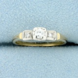 Vintage Three-stone Diamond Ring In 14k Yellow And White Gold
