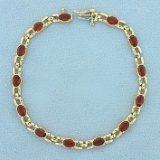 6.5ct Tw Garnet Link Bracelet In 14k Yellow Gold