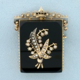 Vintage Onyx And Seed Pearl Bouquet Pendant Or Pin In 14k Yellow Gold