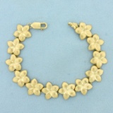Matte Finish Flower Link Bracelet In 14k Yellow Gold