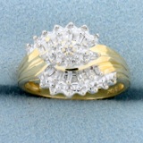 Baguette And Round Diamond Ring In 10k Yellow Gold