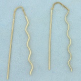 Wave Design Threaded Earrings In 14k Yellow Gold