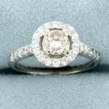 Over 1ct Tw Diamond Halo Engagement Ring In 18k White Gold