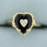 Vintage Onyx And Diamond Heart Ring In 14k Yellow And White Gold