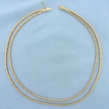 Italian Made Double Strand Diamond Cut Omega Necklace In 14k Yellow Gold