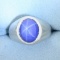 Mens Star Sapphire Solitaire Ring In 14k White Gold