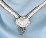 Moon And Stars Diamond Tassel Necklace In 14k White Gold