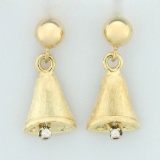 Diamond Bell Design Dangle Earrings In 14k Yellow Gold