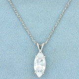 4ct White Sapphire Solitaire Pendant With A Twisting Curb Link Chain In 14k White Gold