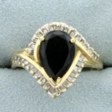 3.25ct Tw Onyx And Diamond Bypass Ring In 14k Yellow Gold