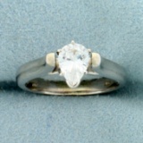 3/4ct Solitaire Pear Cz Engagement Ring In 14k White Gold