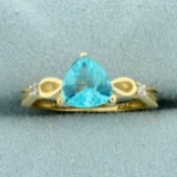 1ct Blue Cz And Diamond Ring In 10k Yellow Gold