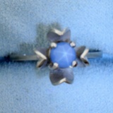 Star Sapphire Flower Design Ring In 10k White Gold