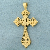 Diamond Cut Cross Pendant In 14k Yellow Gold