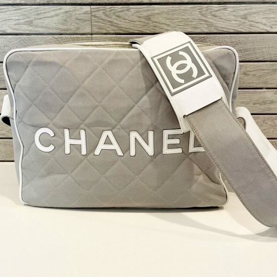 Genuine Chanel Canvas And Leather Quilted Sports Bag