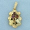 Garnet 3d Flower Pendant In 14k Yellow Gold