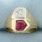 Antique Fancy Cut Natural Ruby And Old European Cut Diamond Ring In 14k Yellow Gold