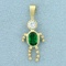 Child Boy Pendant With Green Quartz And Cz In 14k Yellow Gold