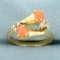 Pink Coral, Pearl And Diamond Ring In 14k Yellow Gold