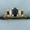 Natural Sapphire And Diamond Ring In 14k Yellow Gold