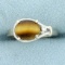 Tigers Eye And Diamond Ring In 14k White Gold